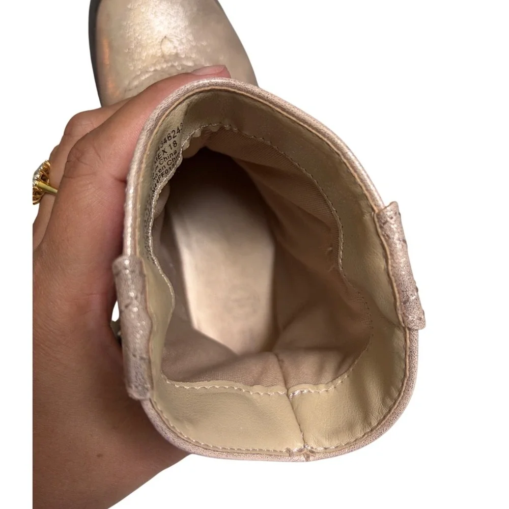 Wonder Nation Girls Rose Gold Metallic Western Cowboy Boots Size 11